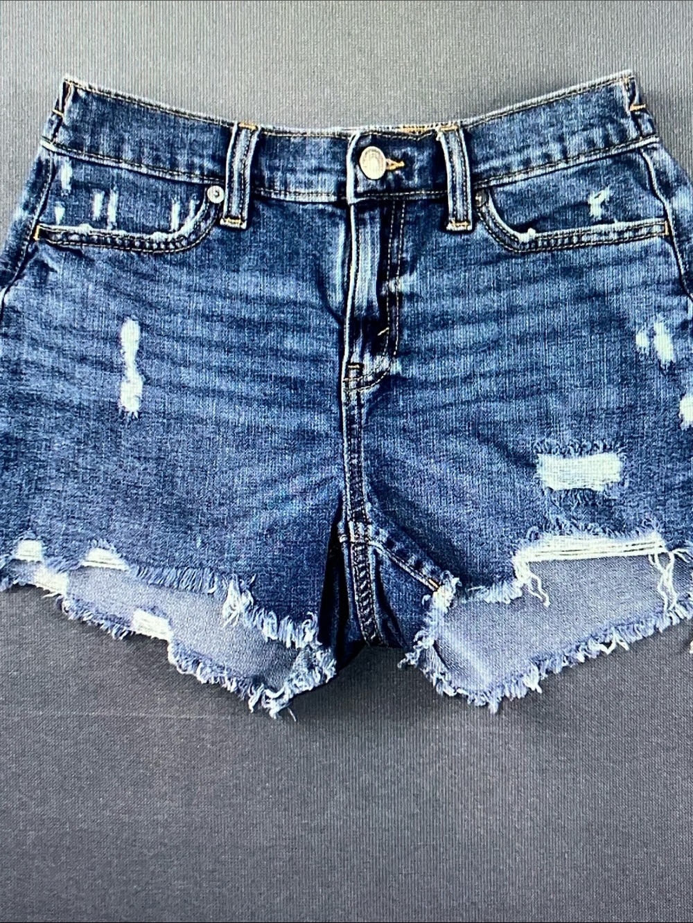 aerie Distressed Dark Blue Denim Jean Shorts